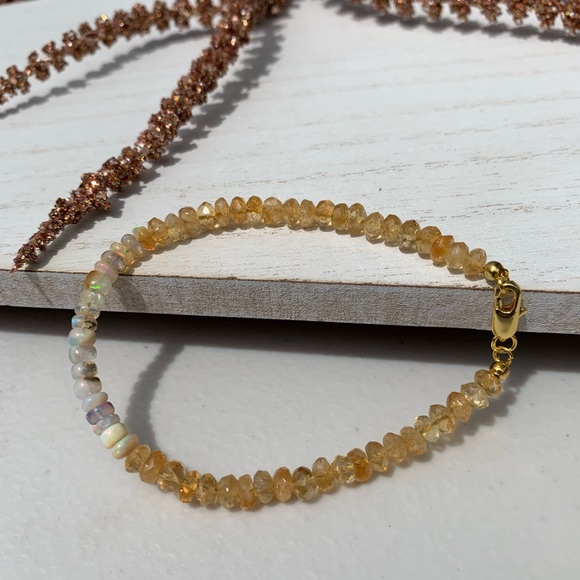 Citrine And Welo Opal Gemstone Gold Bracelet - Picture 7 of 8